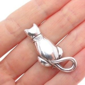 JEZLAINE 925 Sterling Silver Vintage Cat Oxidized Pin Brooch